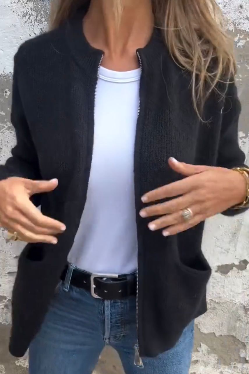 Cozy Zip-Up Knit Jacket with Pockets