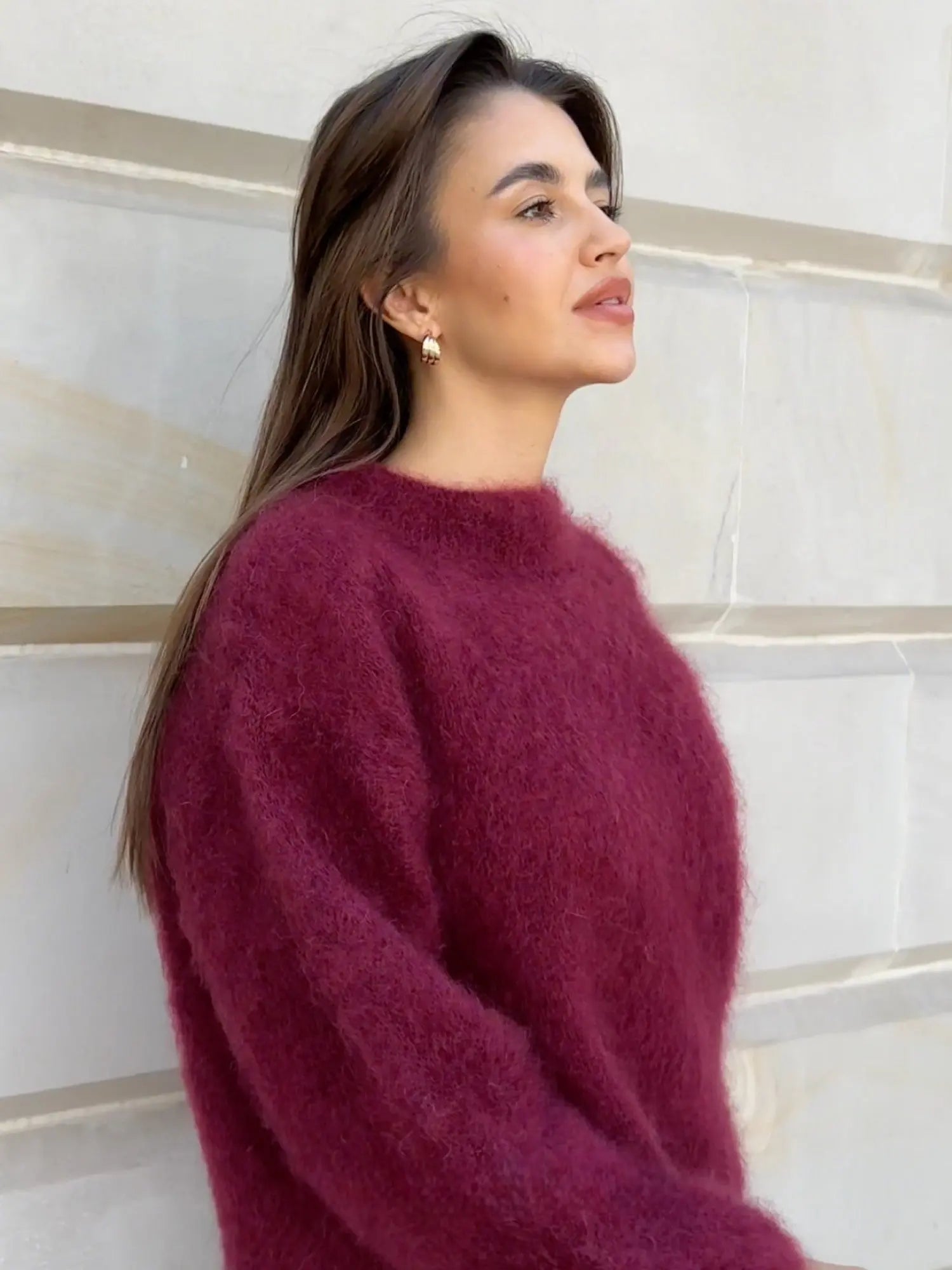 Women’s Fluffy Knit Crew Neck Sweater