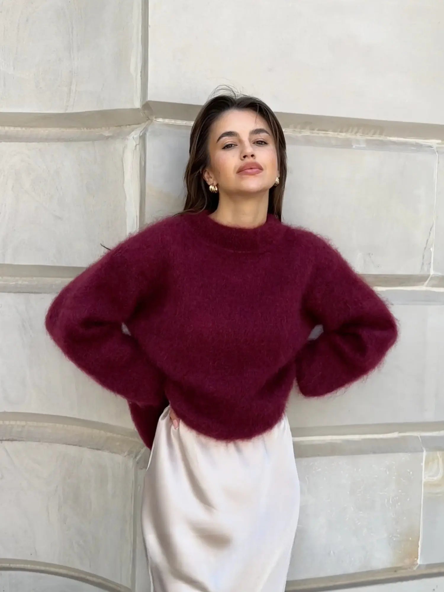 Women’s Fluffy Knit Crew Neck Sweater