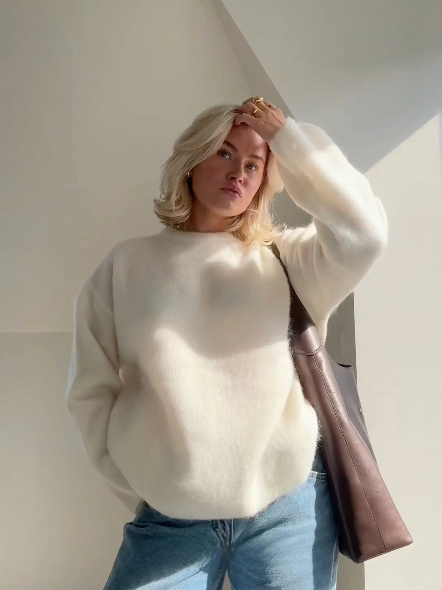 Women’s Fluffy Knit Crew Neck Sweater