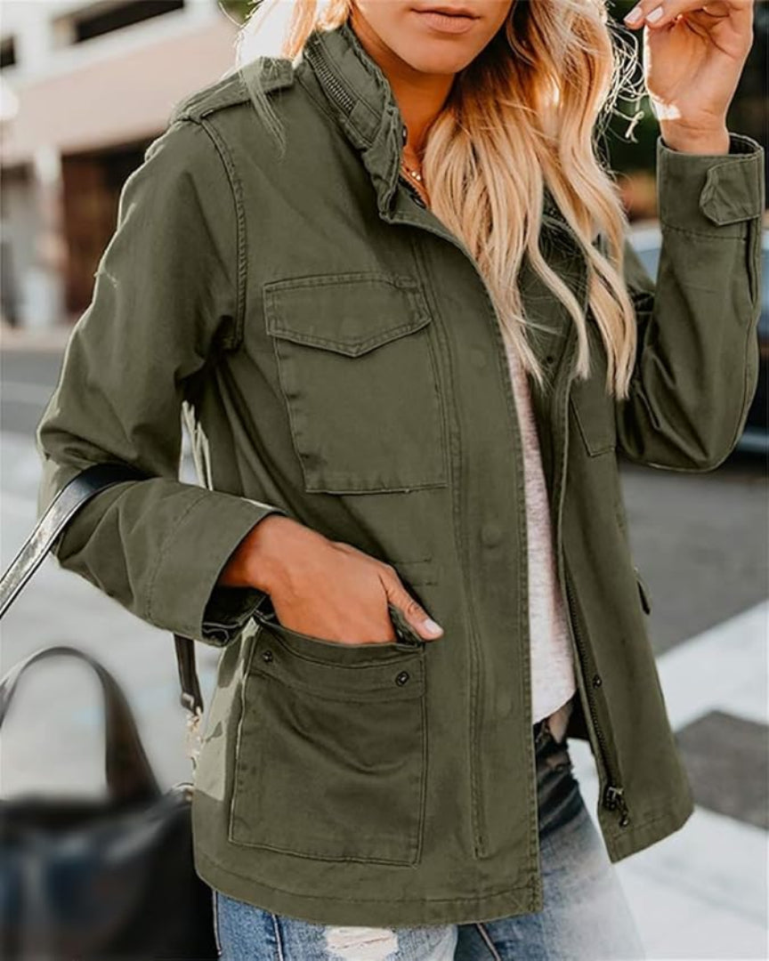 Women’s Casual Utility Jacket – Lightweight Button-Up Everyday Outerwear