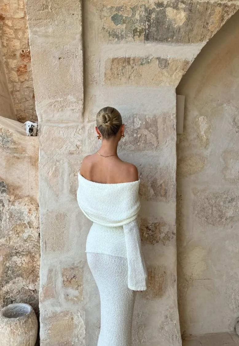 Off-Shoulder Knit Two-Piece Maxi Set