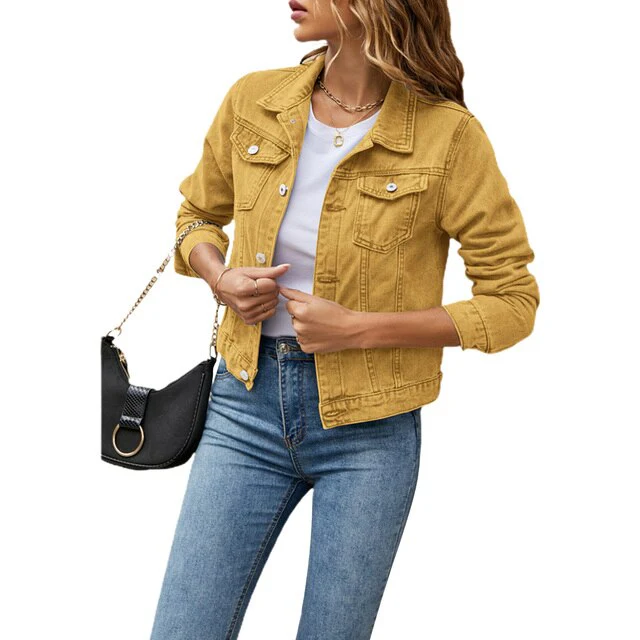 Women’s Casual Black Denim Button-Down Jacket