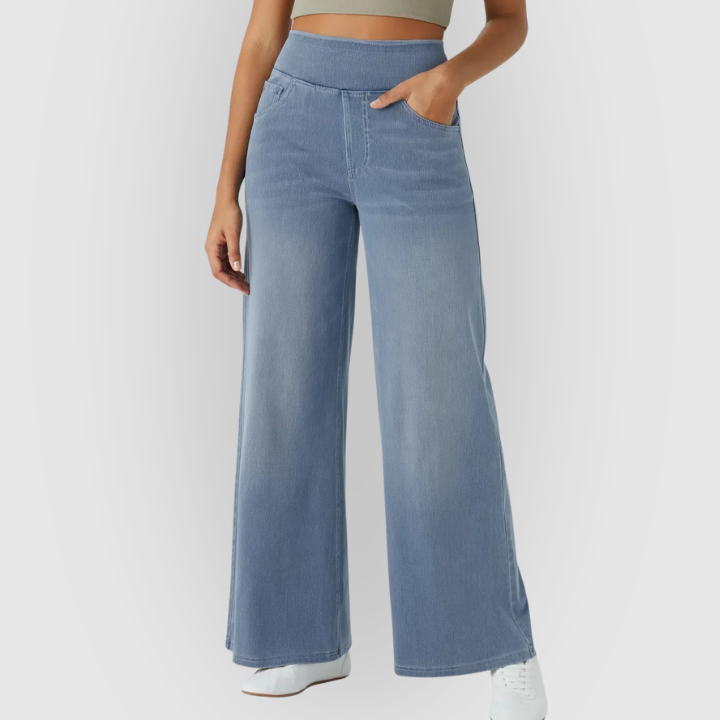 High-Waist Wide-Leg Stretch Denim Women’s Pants