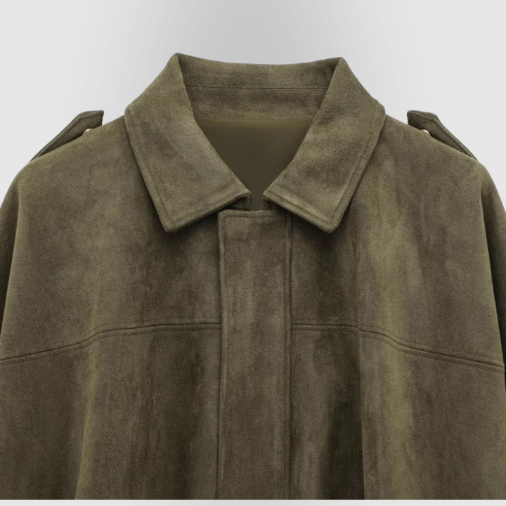 Suede Zip-Up Collared Cropped Jacket