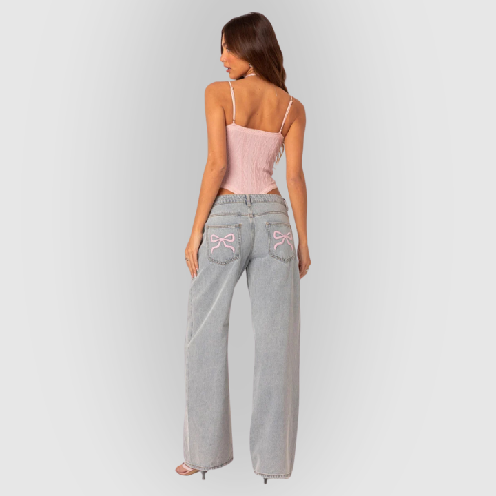 High-Waist Wide-Leg Relaxed Fit Women’s Gray Denim Jeans