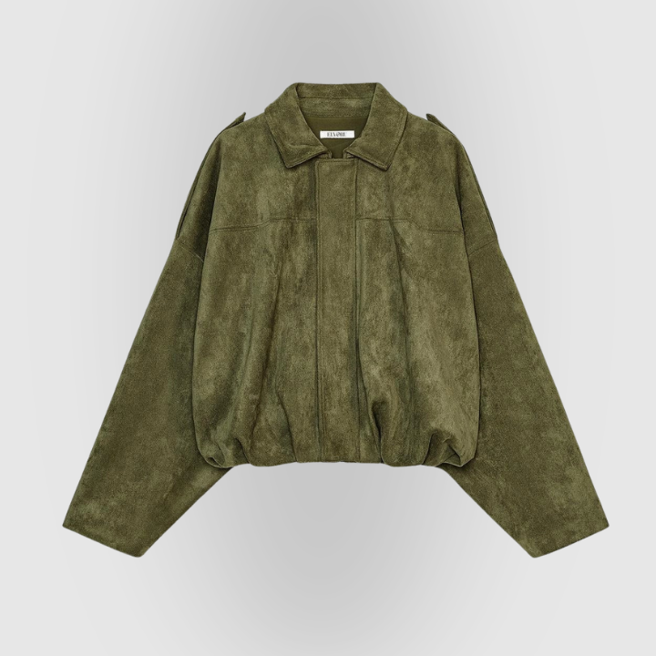 Suede Zip-Up Collared Cropped Jacket