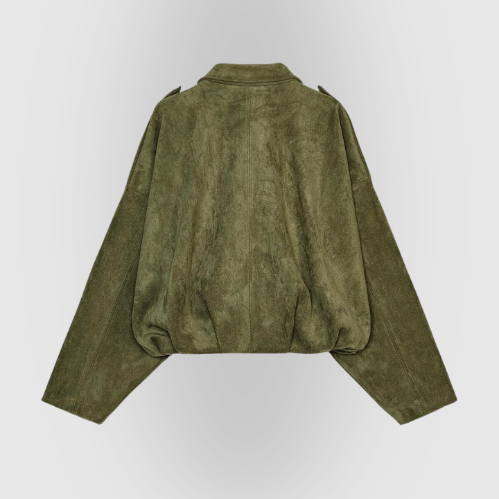 Suede Zip-Up Collared Cropped Jacket