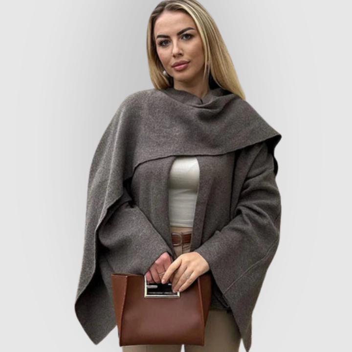 Wool-Blend Asymmetrical Button Shawl Cape Coat