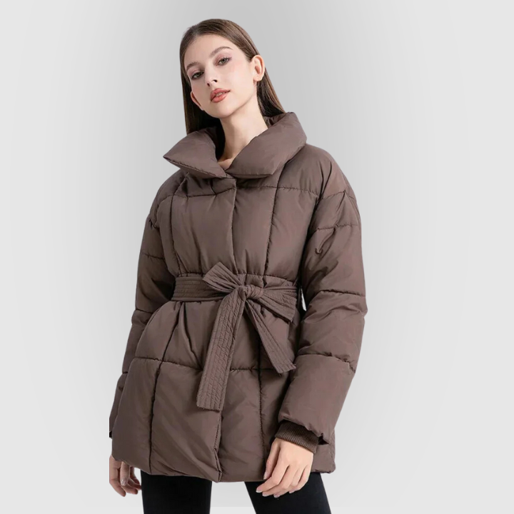 Belted High-Neck Puffer Winter Jacket