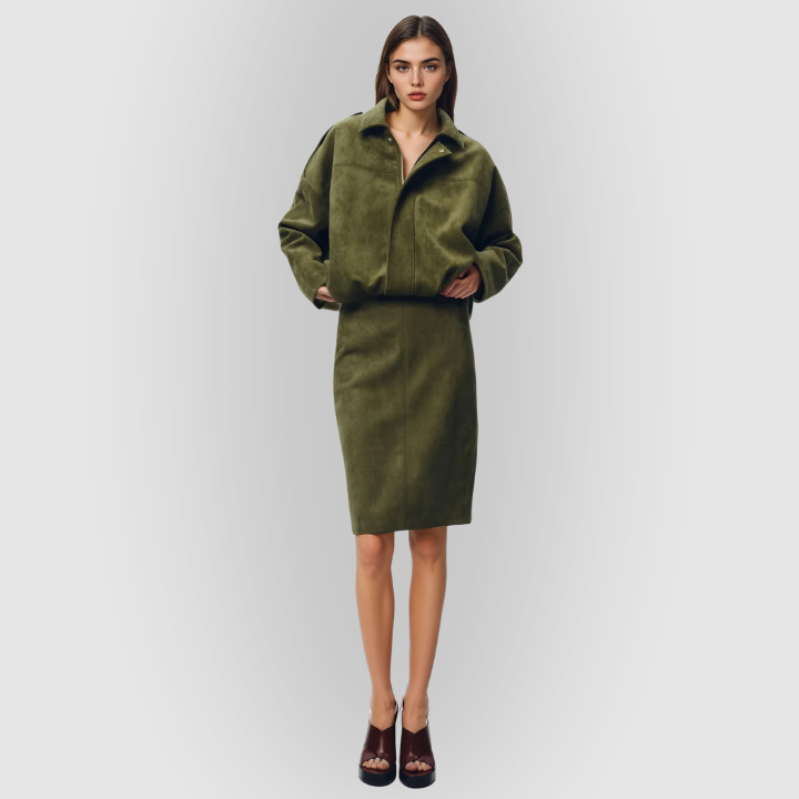 Suede Zip-Up Collared Cropped Jacket