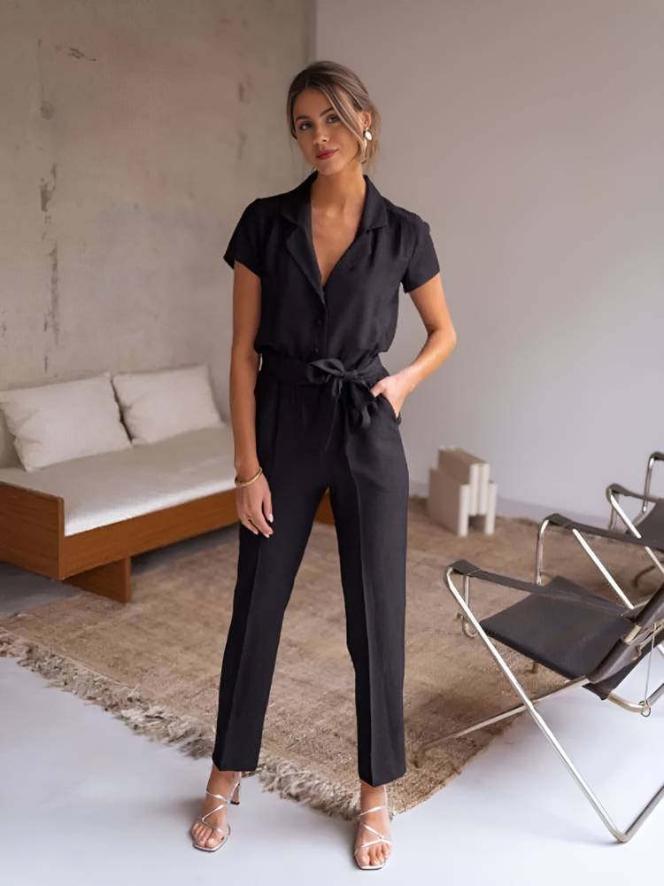 Women’s Short-Sleeve Belted Jumpsuit