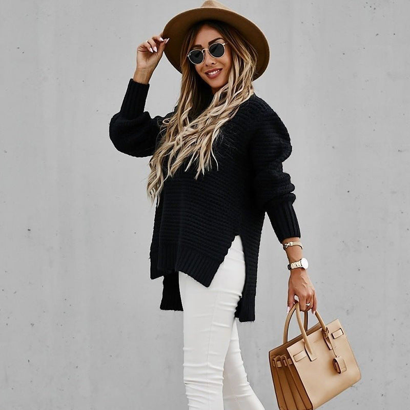 Chunky Knit Oversized Sweater – Cozy High-Neck Tunic for Effortless Everyday Style