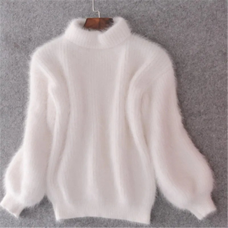 Soft Fluffy Mock-Neck Cozy Knit Sweater