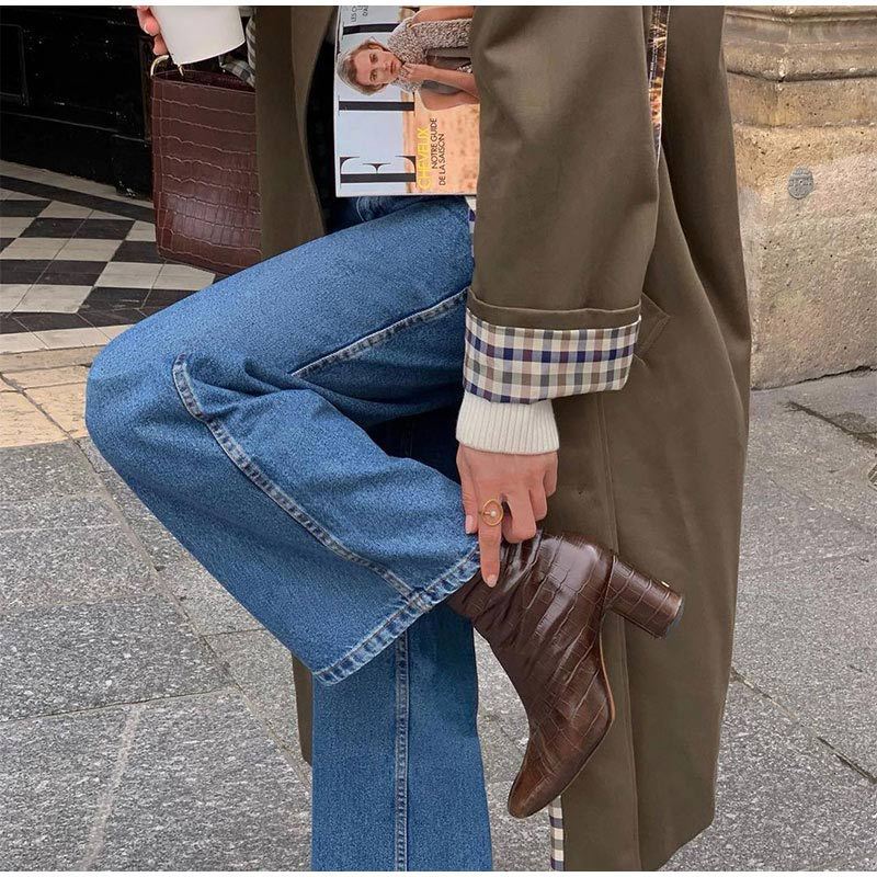 Women’s Long Casual Plaid-Lined Trench Coat