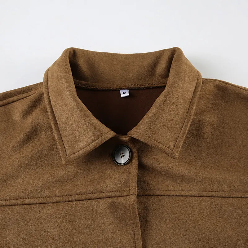 Suede Cropped Button Jacket for Women