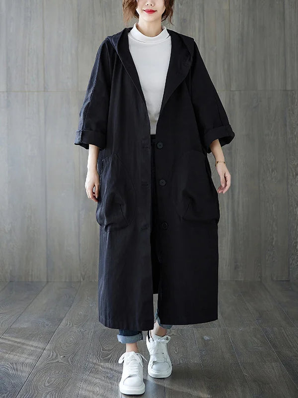 Relaxed Fit Hooded Long Coat for Effortless Everyday Style