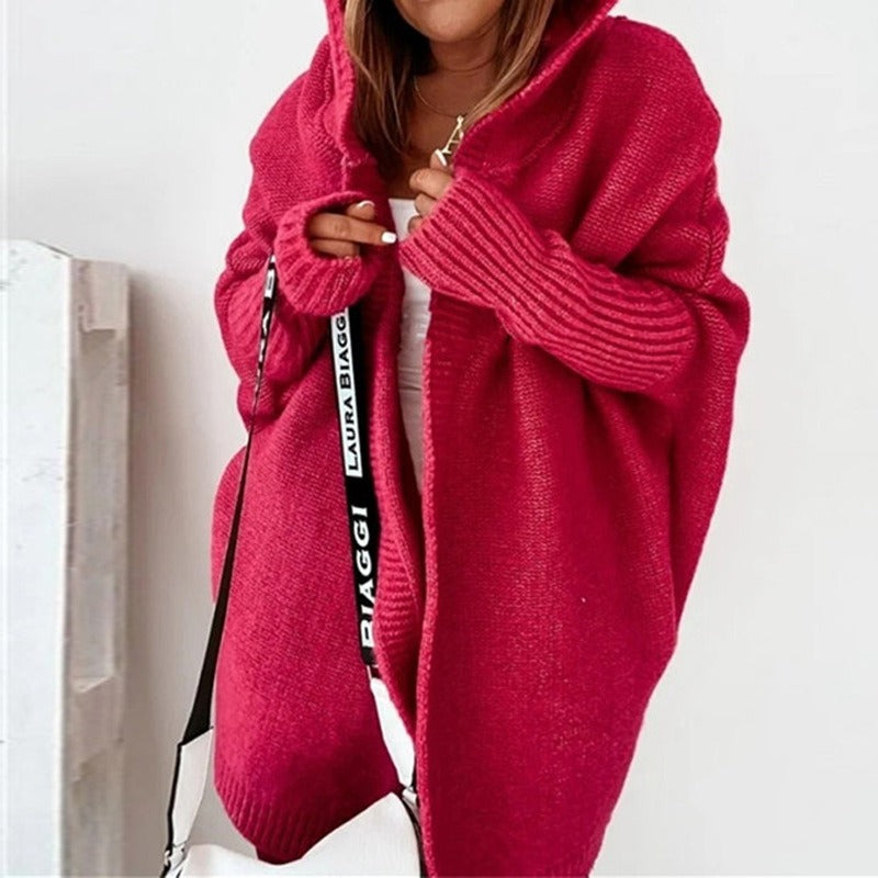 Oversized Hooded Knit Cardigan – Cozy Open-Front Sweater