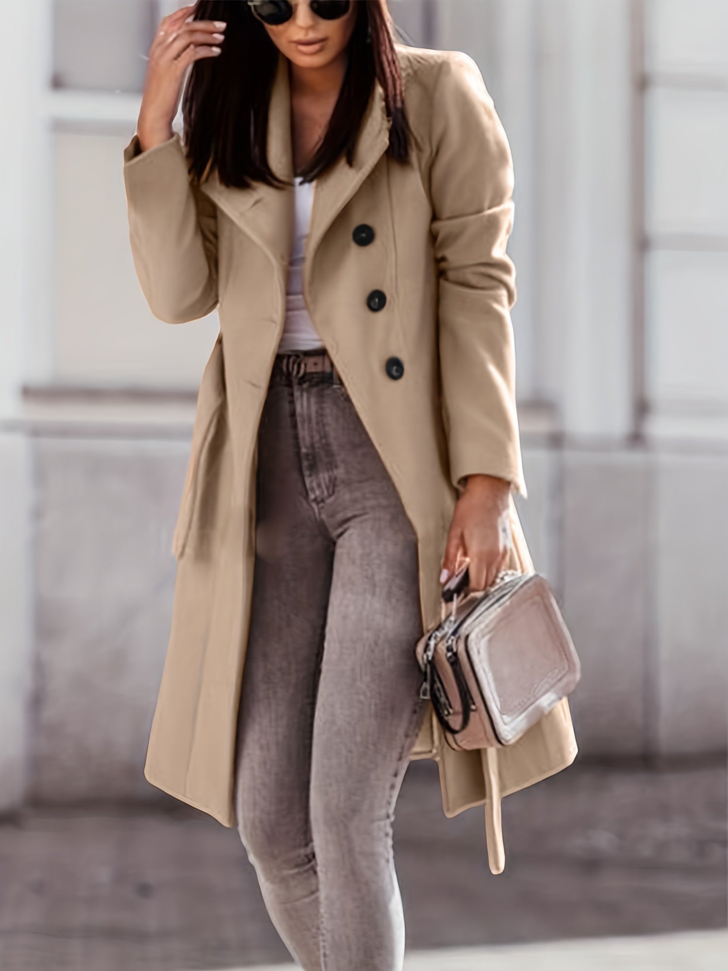 Double-Breasted Long Wool Blend Trench Coat