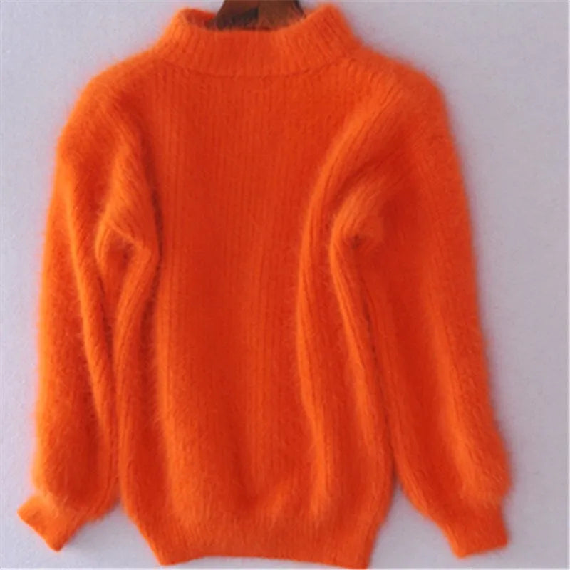 Soft Fluffy Mock-Neck Cozy Knit Sweater