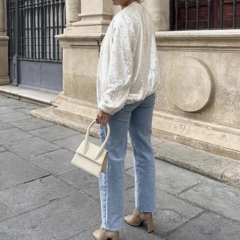 Sequin Embellished Bomber Jacket for Women