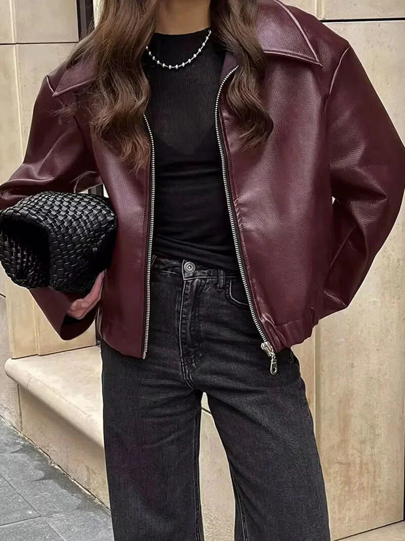 Faux Leather Oversized Jacket for Women