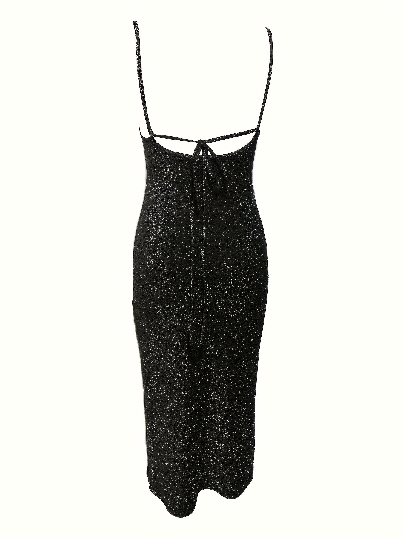 Sequin Spaghetti Strap Slit Midi Dress for Elegant Evenings