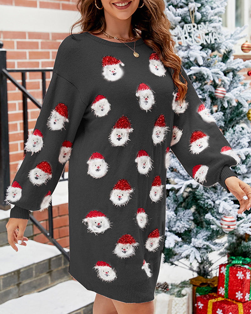 Festive Long Sleeve Knit Mini Dress for Cozy Holiday Style