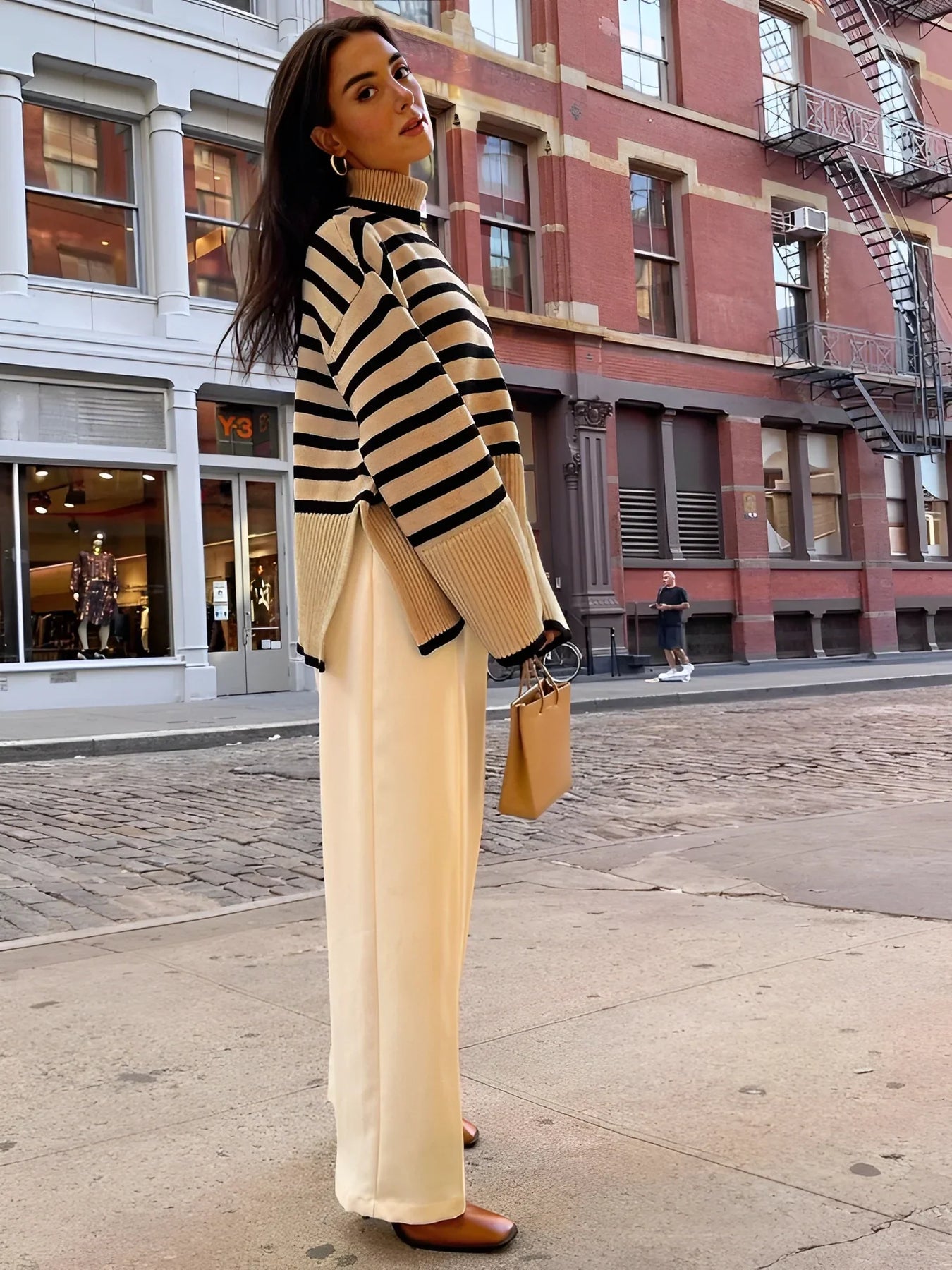 Striped Turtleneck Oversized Knit Sweater – Cozy Winter Pullover