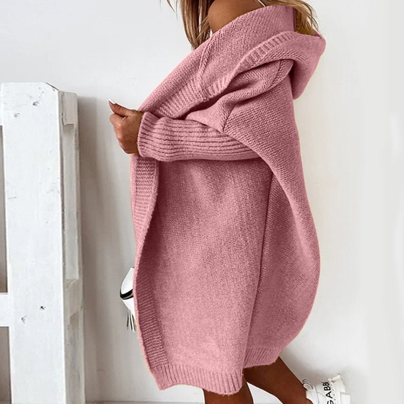 Oversized Hooded Knit Cardigan – Cozy Open-Front Sweater