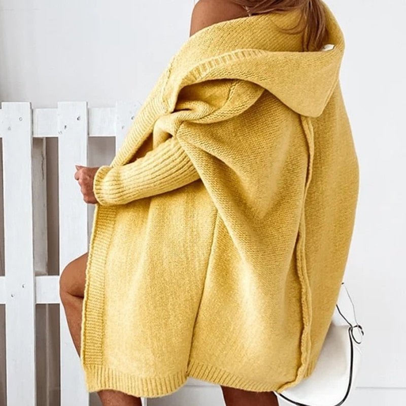 Oversized Hooded Knit Cardigan – Cozy Open-Front Sweater