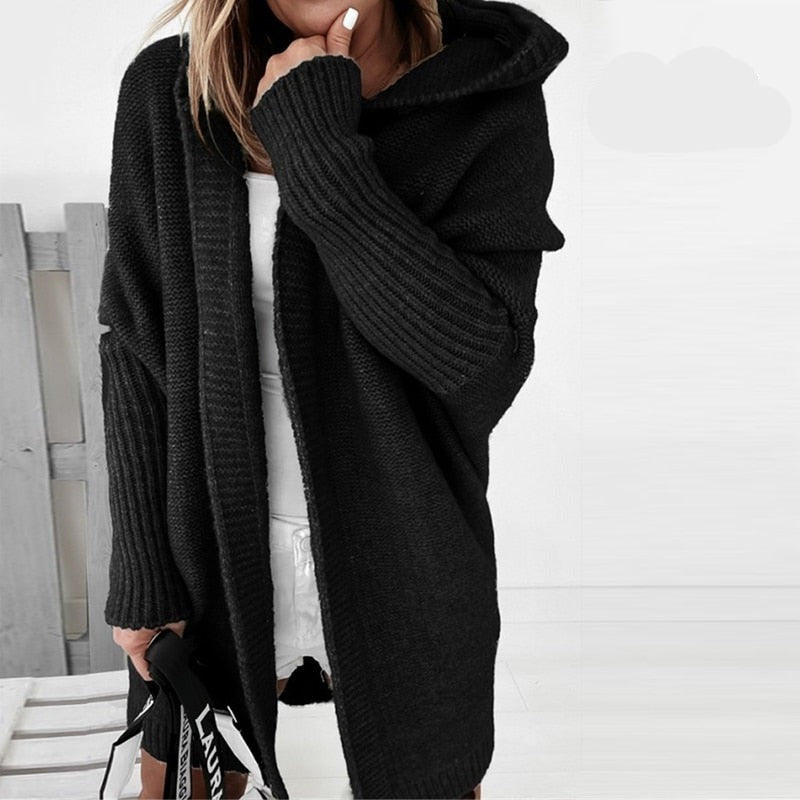 Oversized Hooded Knit Cardigan – Cozy Open-Front Sweater