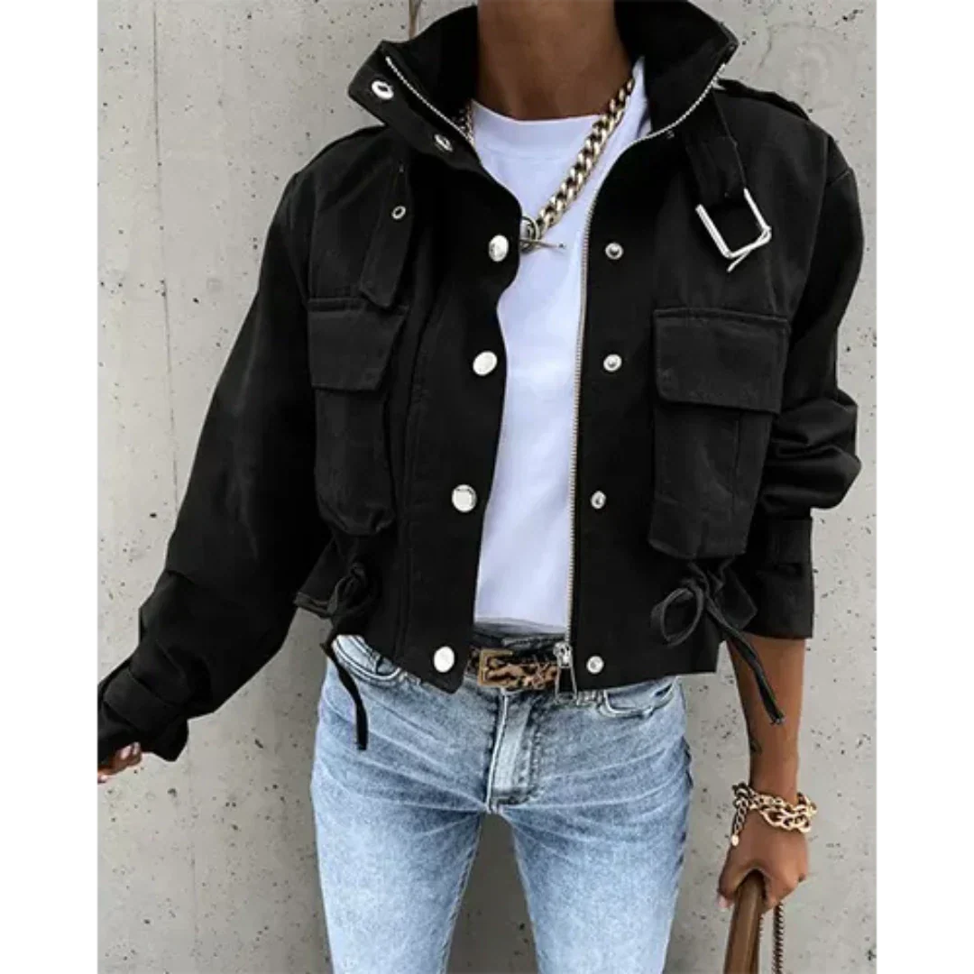 Cropped Utility Jacket for Women with Pockets