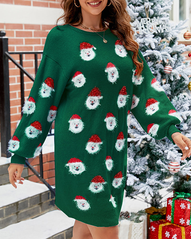 Festive Long Sleeve Knit Mini Dress for Cozy Holiday Style