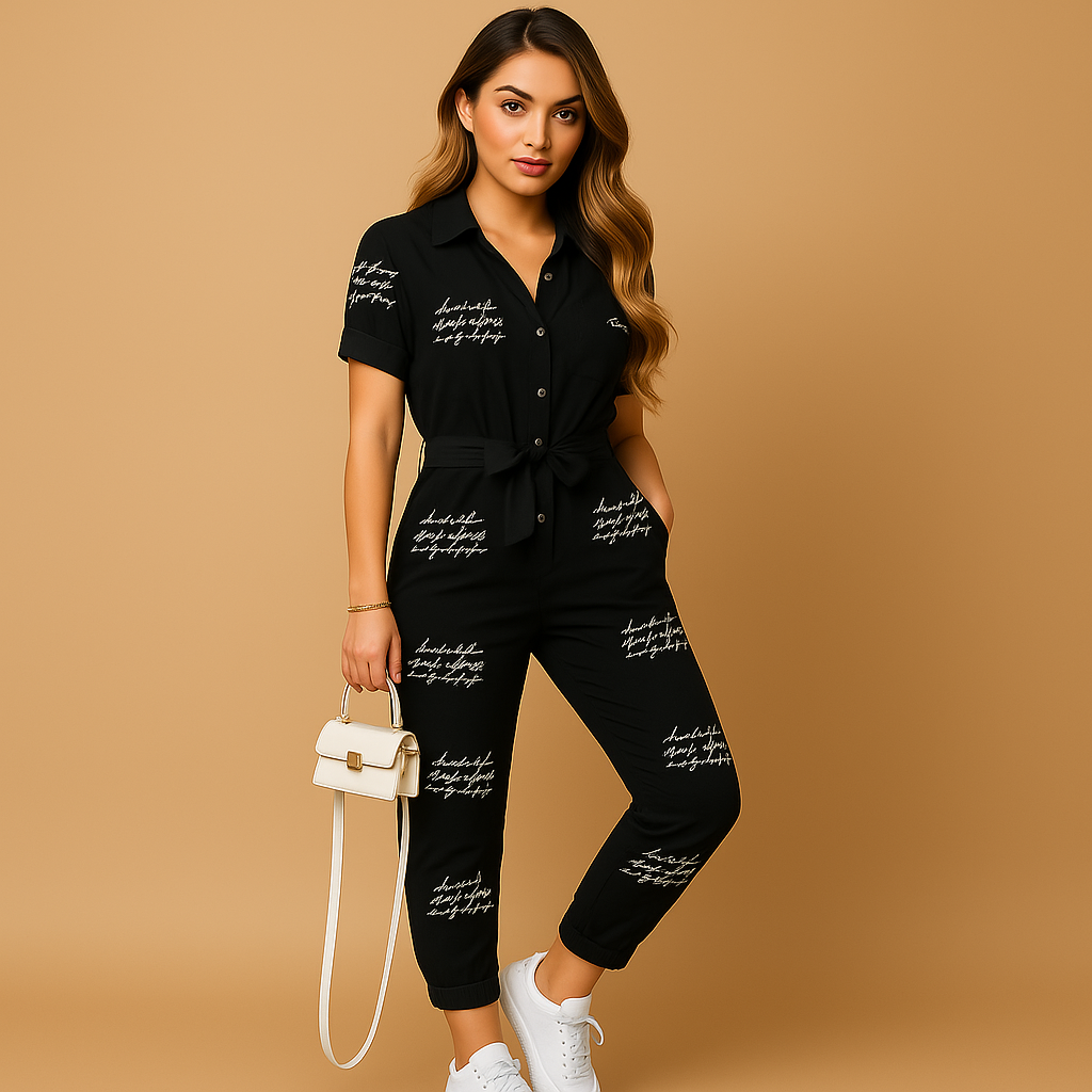 Short Sleeve Utility Belted Jumpsuit