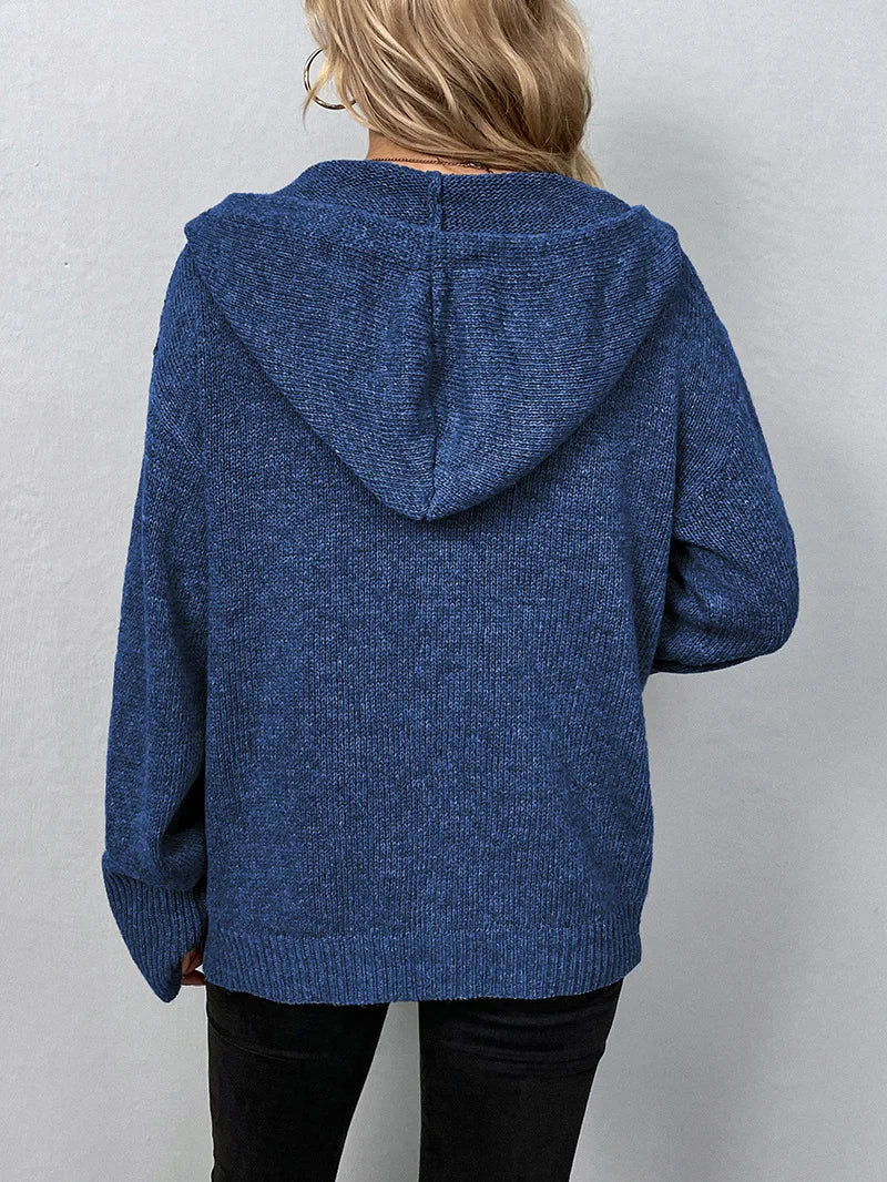 Cozy Hooded Knit Cardigan with Button Front