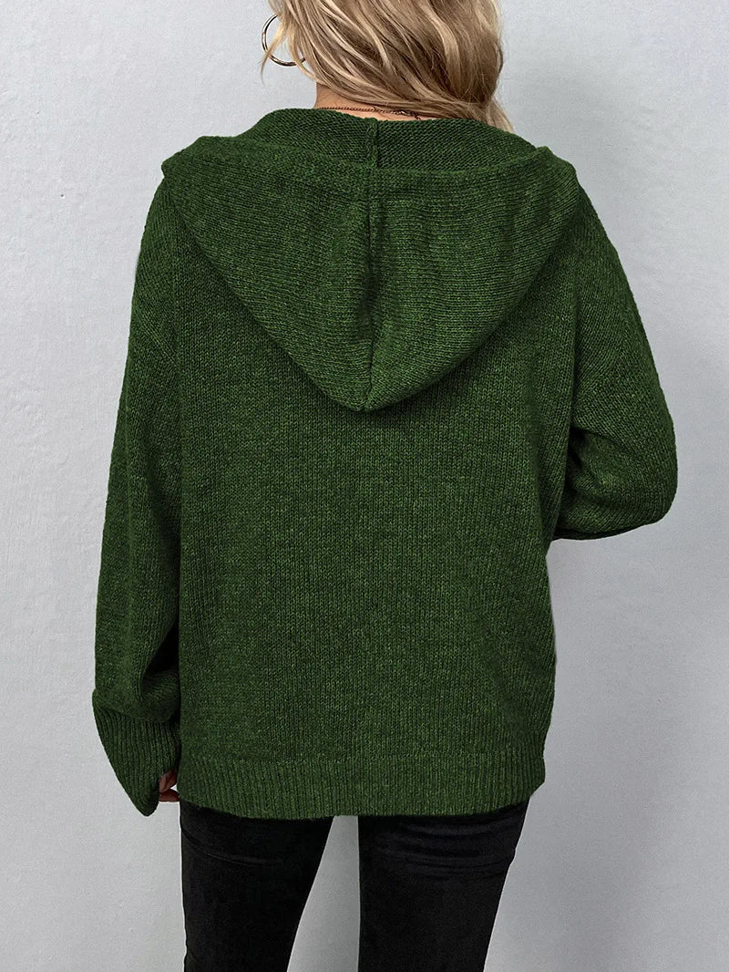 Cozy Hooded Knit Cardigan with Button Front