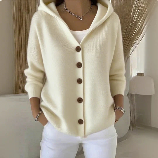 Hooded Button-Down Knit Cardigan – Soft Casual Sweater
