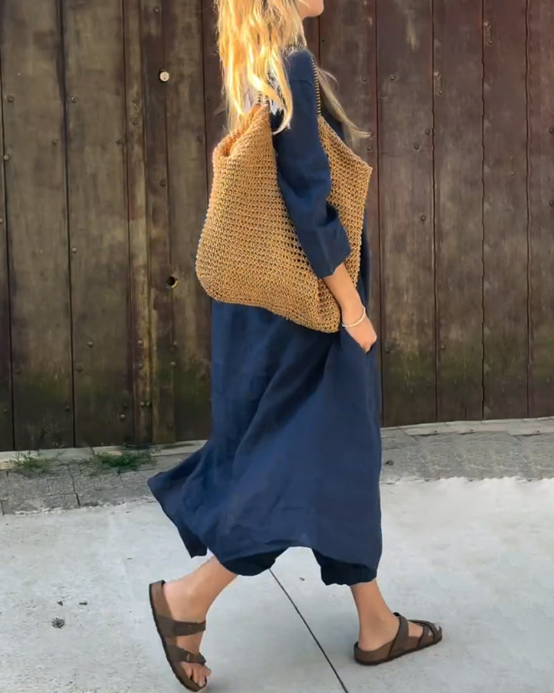 Boho Two-Piece Long Sleeve Top and Wide-Leg Pants Set