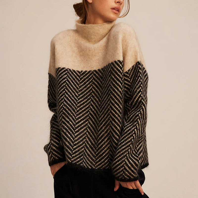 Cozy Oversized Chevron Knit Turtleneck Sweater