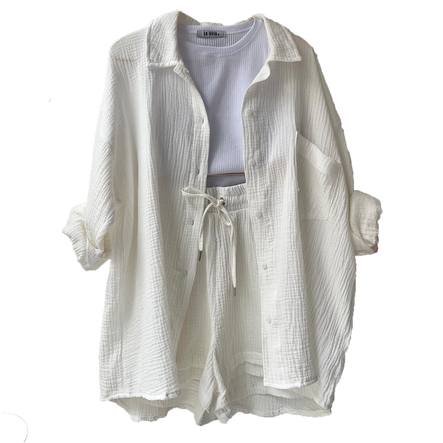 Relaxed Button-Up Shirt and Shorts Set