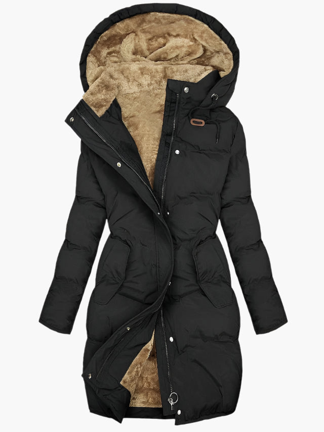 Women’s Long Hooded Winter Coat with Plush Fur Lining