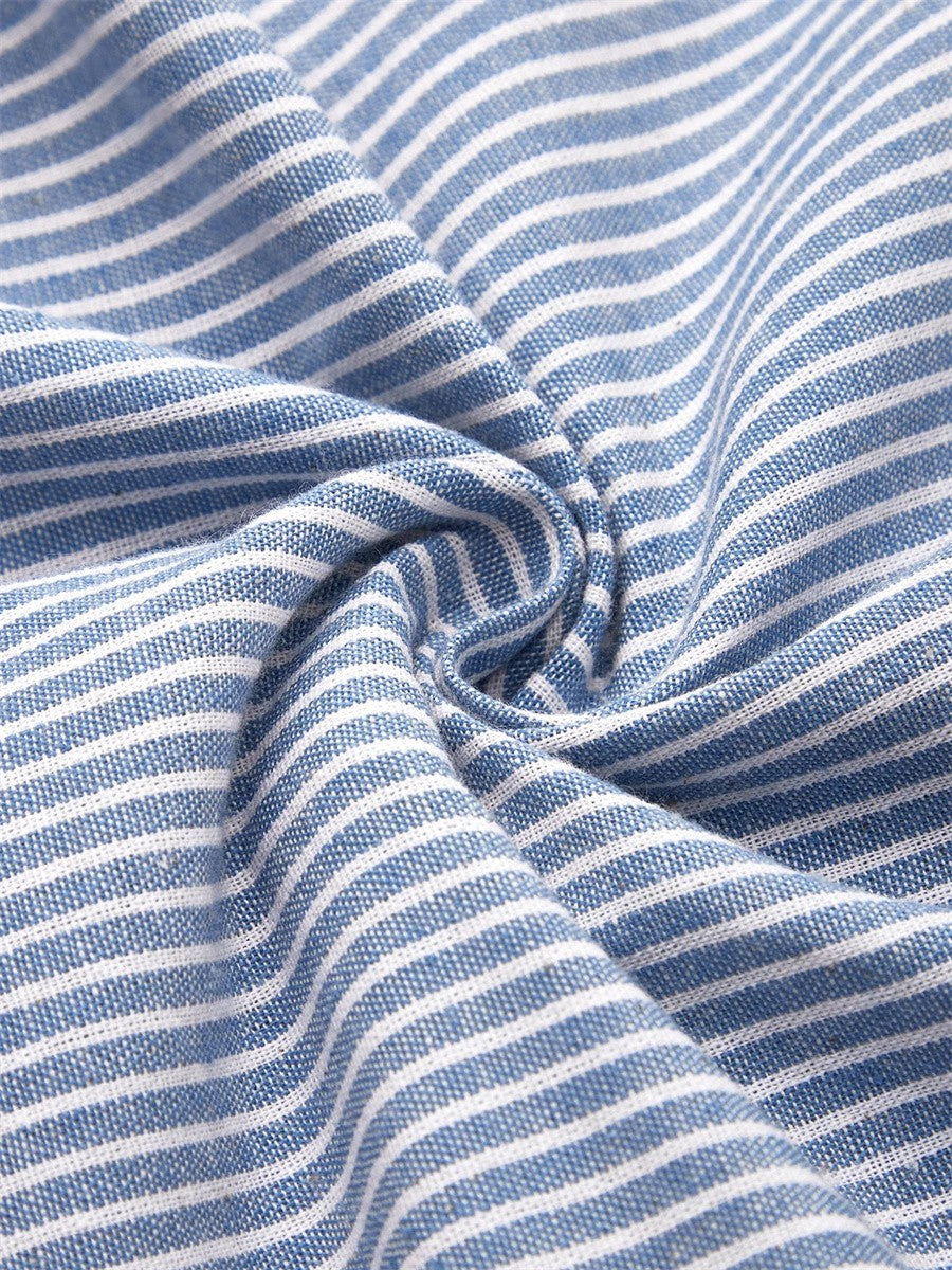 Striped Button-Detail Short-Sleeve A-Line Women’s Dress