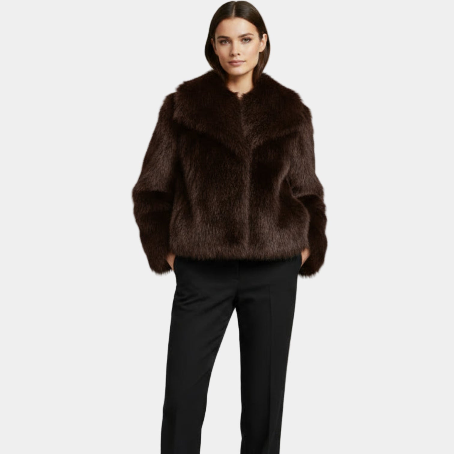 Women’s Luxury Faux Fur Jacket with Wide Collar