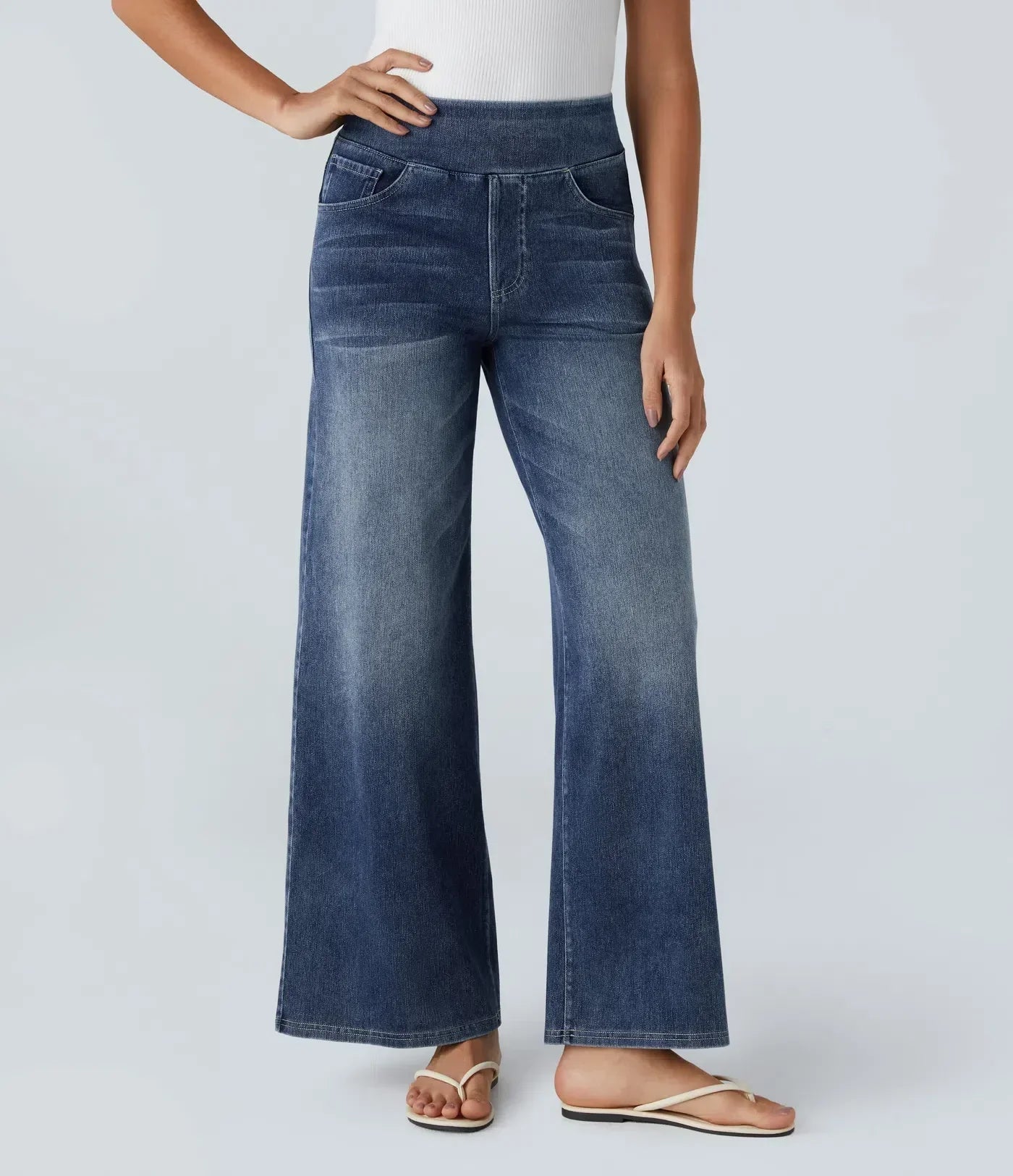 High-Waist Wide-Leg Stretch Denim Jeans for Women