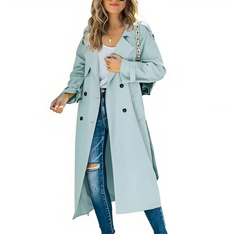 Classic Double-Breasted Long Trench Coat for Women