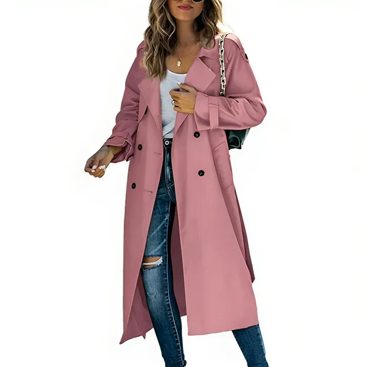 Classic Double-Breasted Long Trench Coat for Women