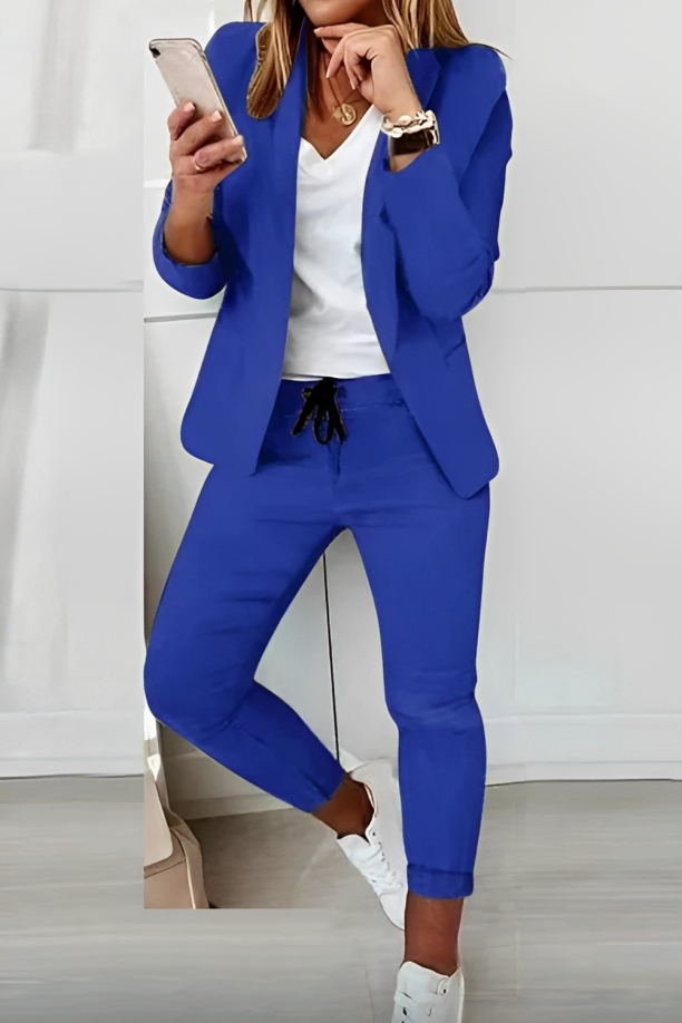 Casual Blazer and Drawstring Pants Suit Set