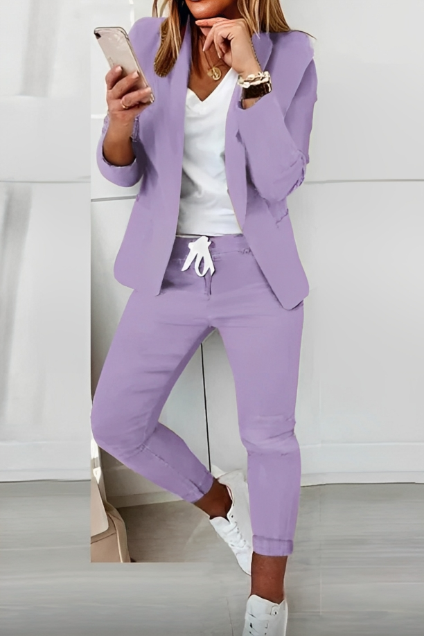 Casual Blazer and Drawstring Pants Suit Set