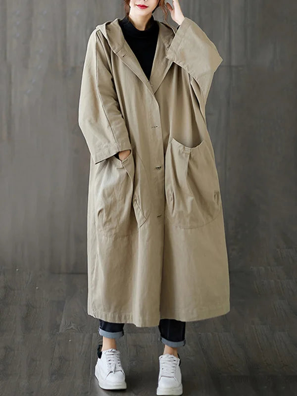 Relaxed Fit Hooded Long Coat for Effortless Everyday Style